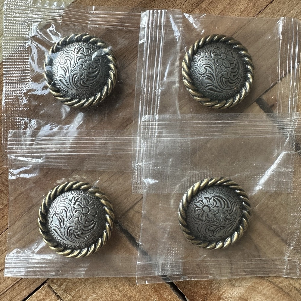 Western Conchos 1 Inch 4‎ Item Lot Silver Round Brass Rope Twist Flower New